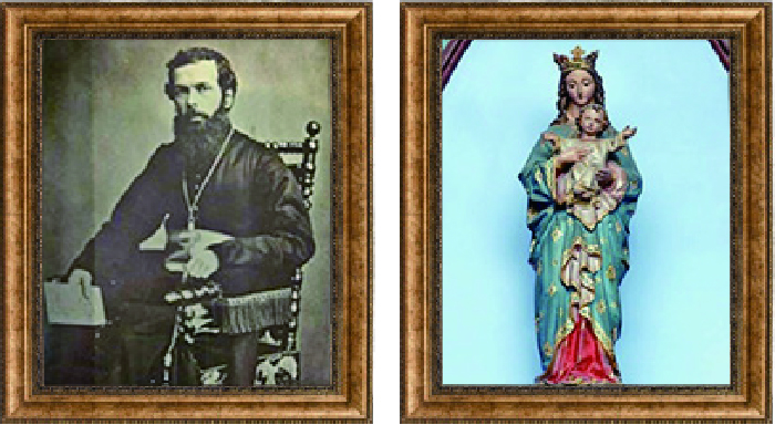 （左）ベルナール・プティジャン神父　（右）信徒発見のマリア像