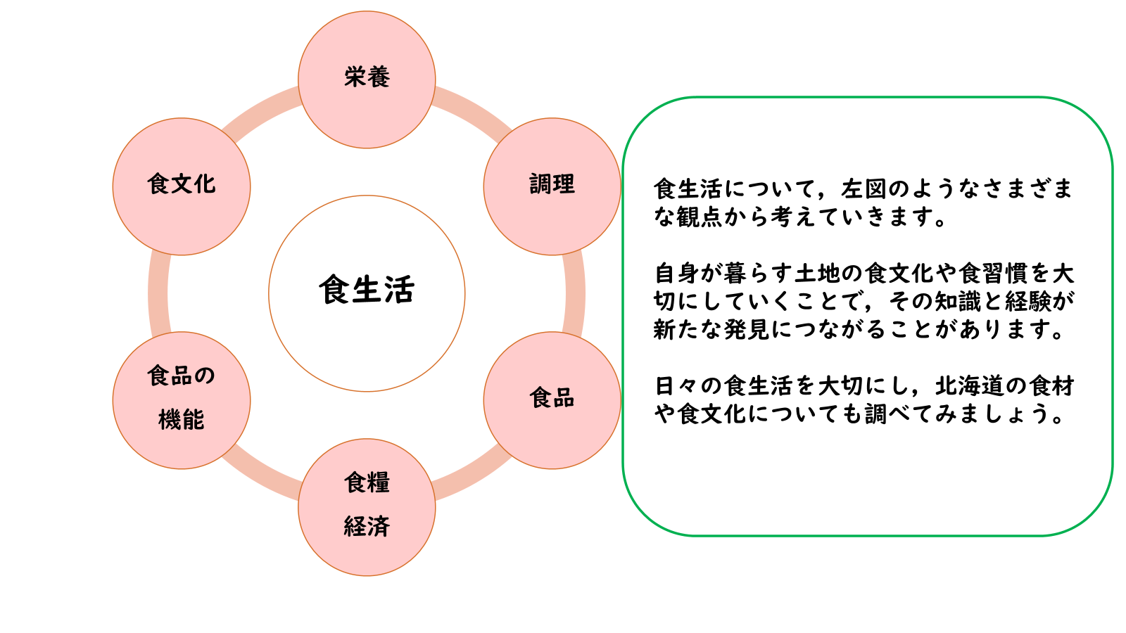 食生活について、多様な観点から掘り下げて学んでいきます。